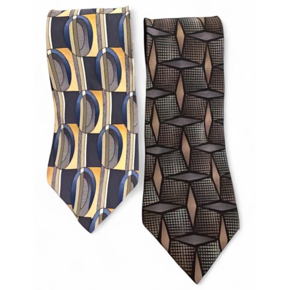 VTG Cocktail Collection Beer Silk Neck Ties Blue Yellow Gray Artsy Abstract Gift